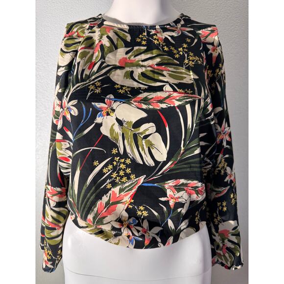 Codemode Floral Long Sleeve Blouse Medium Tie Front Tropical - Picture 1 of 9